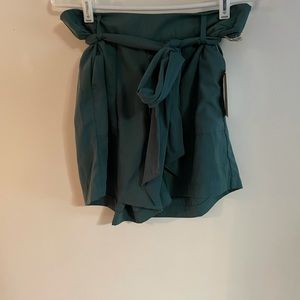 Silk hunter green high waisted shorts